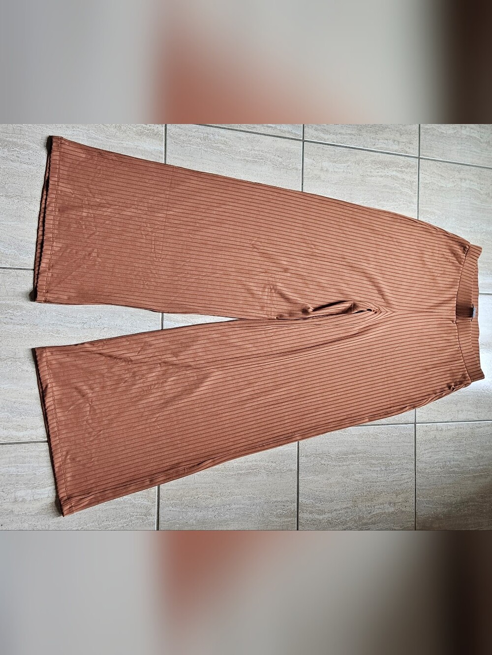 Venus Terracotta Rust Wide-Leg Ribbed Knit Lounge Pants Soft Stretch